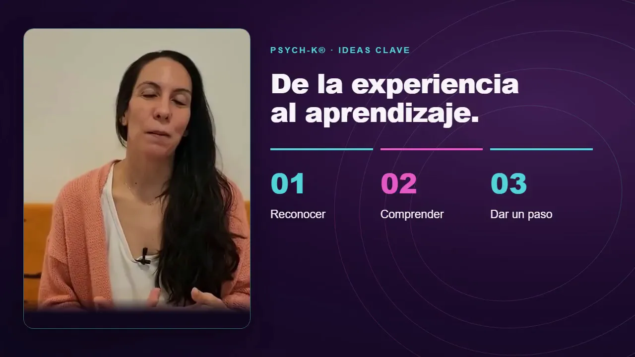 Diapositiva De la experiencia al aprendizaje con tres pasos: Reconocer, Comprender y Dar un paso