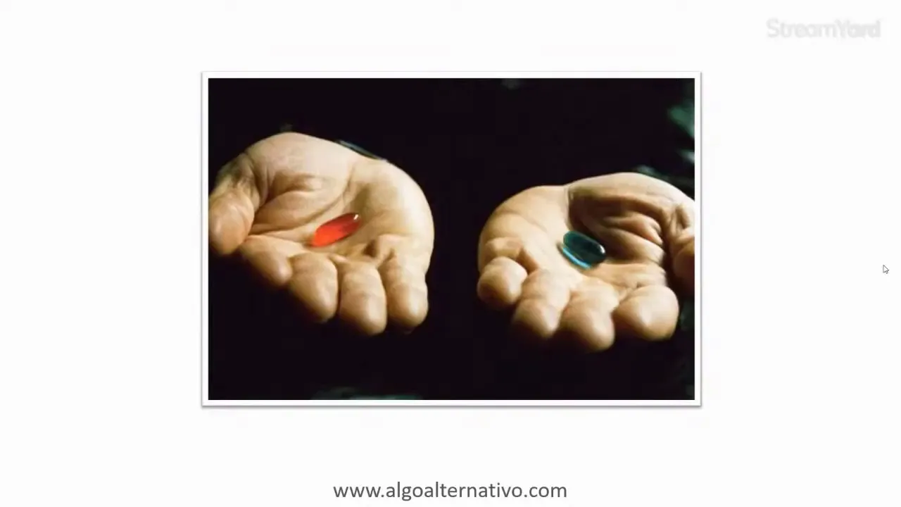 Analogía de la píldora roja o azul: elección consciente de la realidad