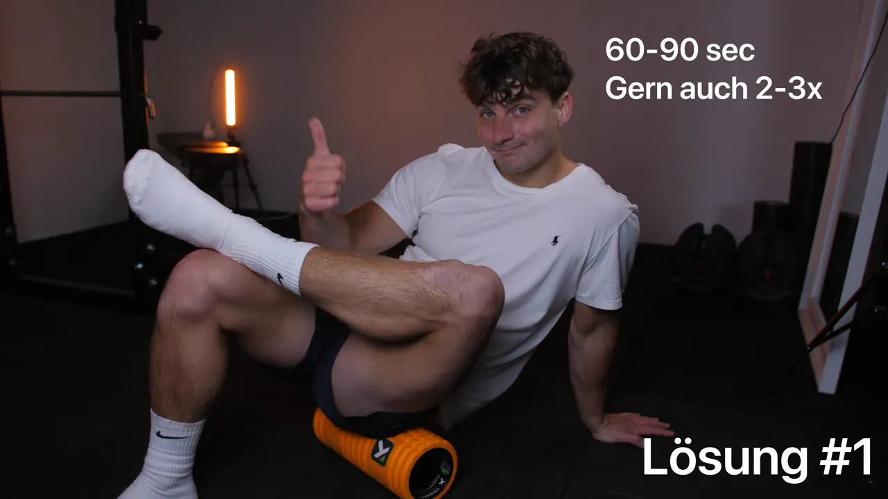 Person zeigt kurze Anwendung einer Faszienrolle: 60–90 Sekunden pro Stelle