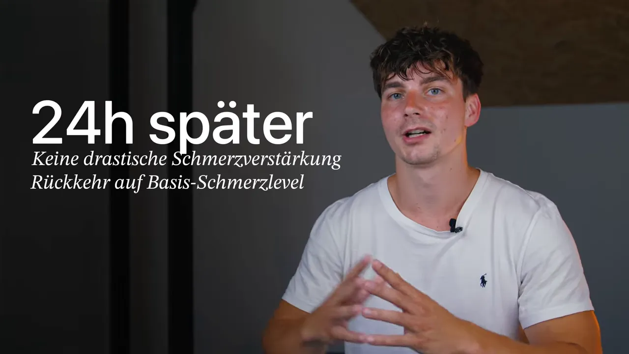 Grafik mit Hinweis 24 Stunden später und keine drastische Schmerzverstärkung