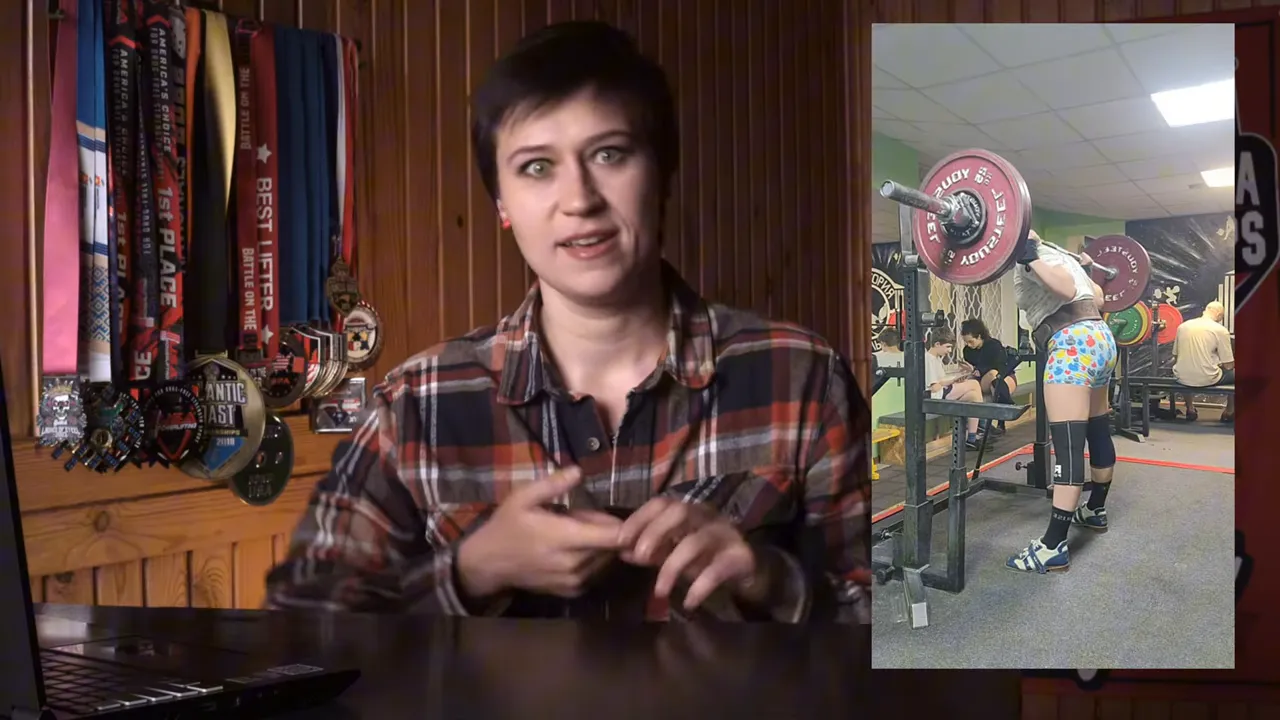 side-view photo inset of an athlete performing a full-depth barbell back squat next to the presenter