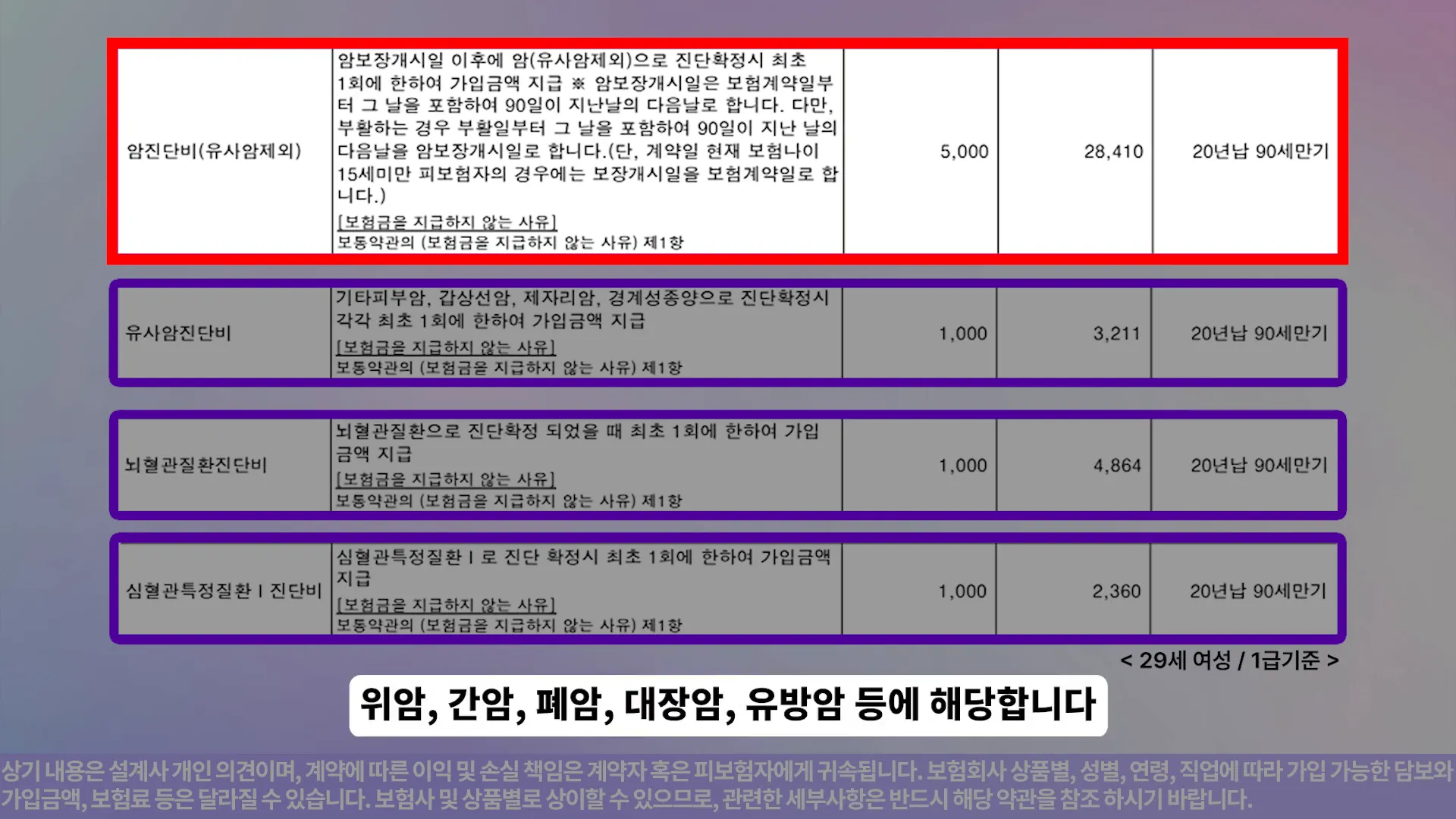 29세 여성의 보험 설계안