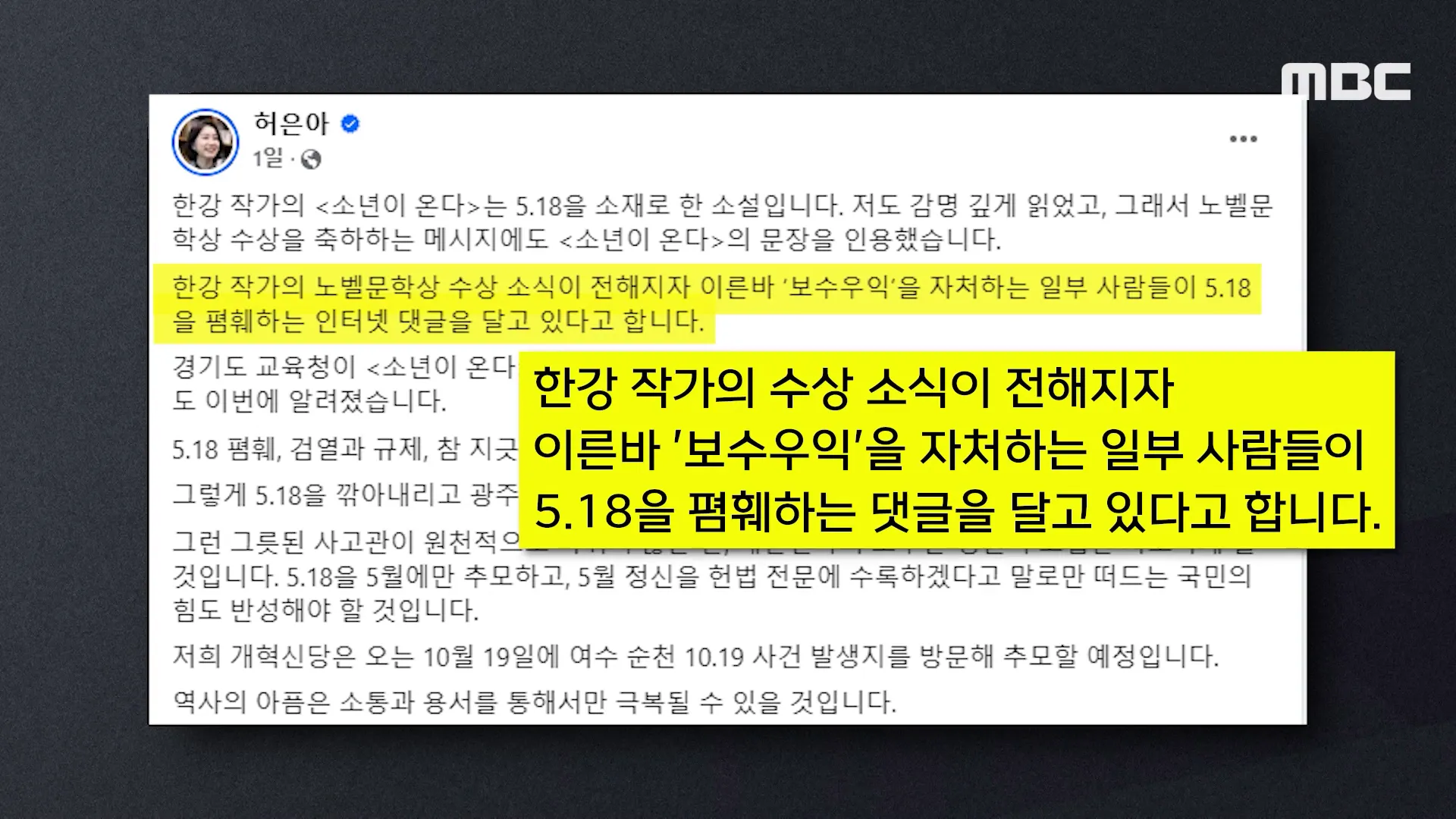 허나 개혁신당 대표의 SNS 비판 내용