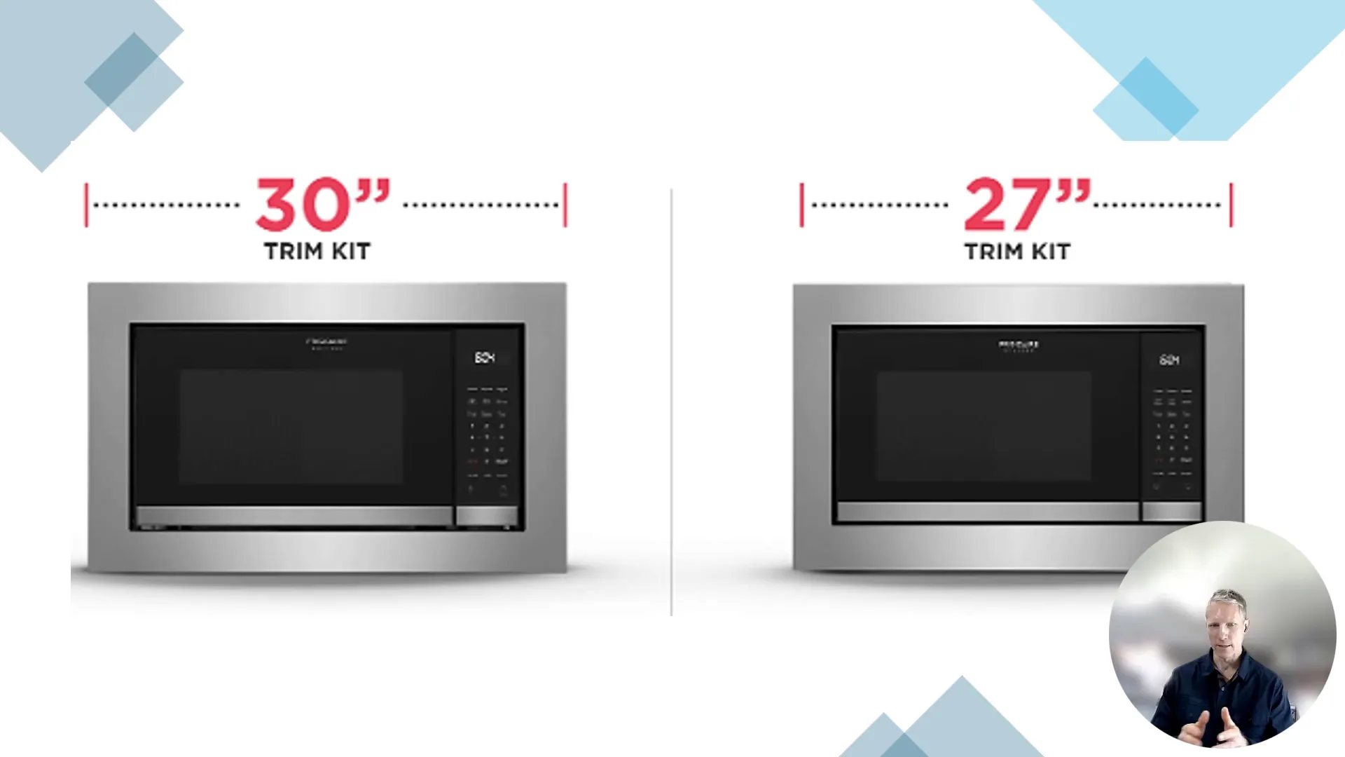 Common microwave trim kit sizes: 27 inches and 30 inches