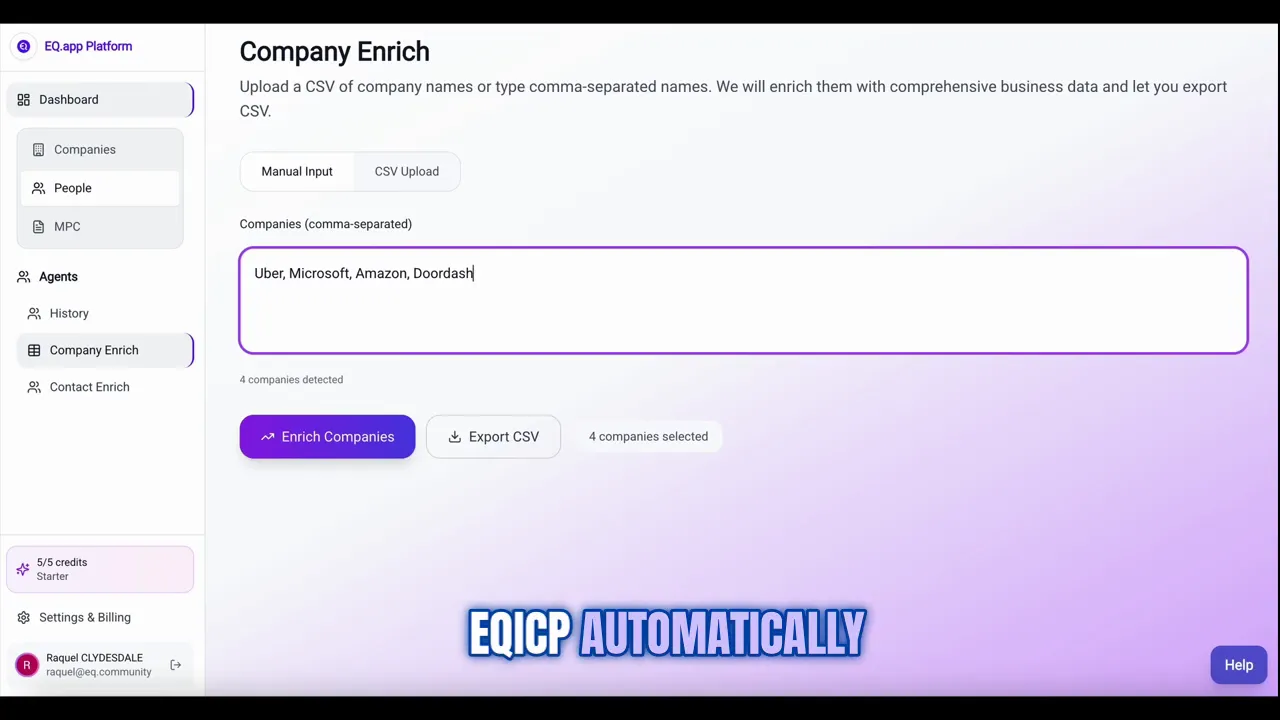 EQICP automatically enriches company records after upload