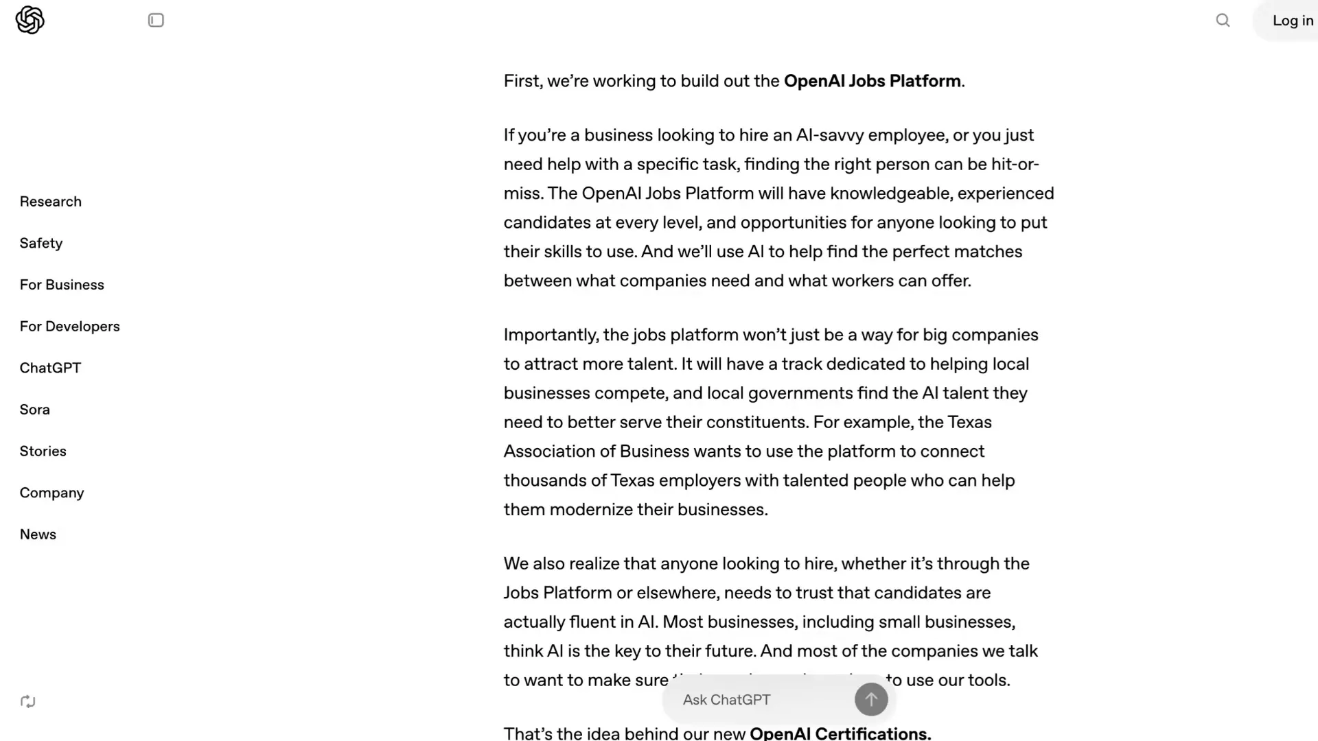 Overview of the OpenAI Jobs platform goals