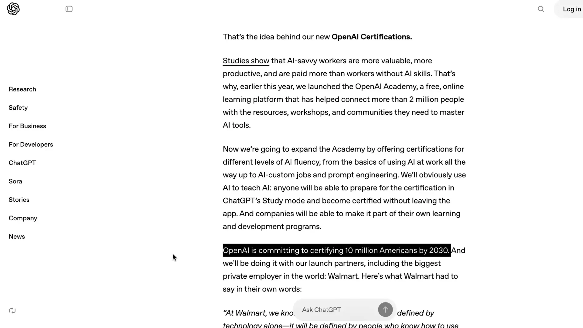OpenAI commits to certifying 10 million Americans by 2030