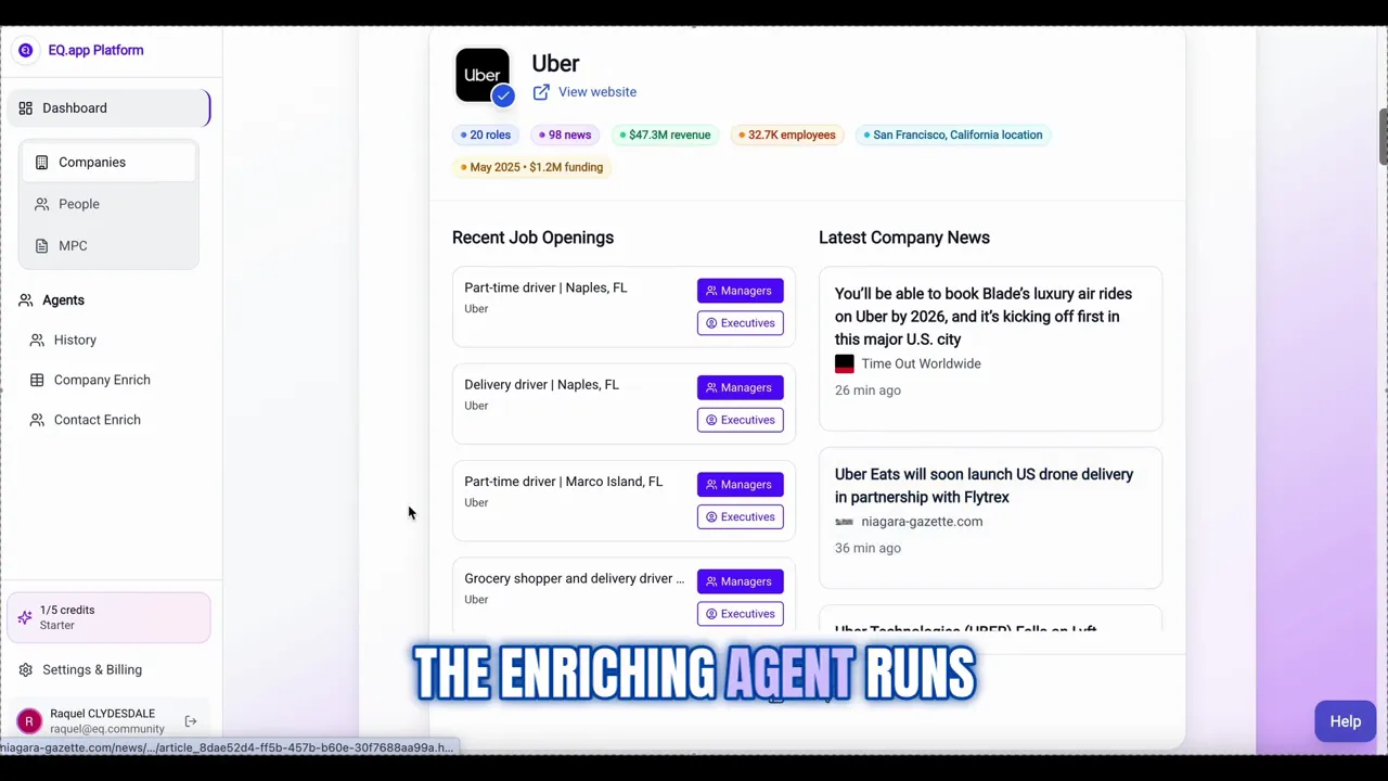 Enriching agent running the search and presenting matching companies