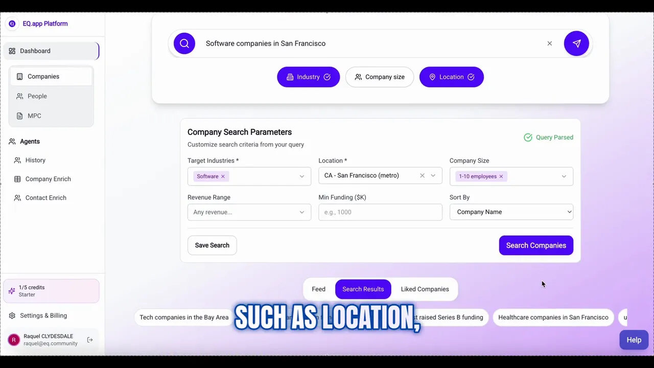 Clarification agent prompt asking for additional fields like location or industry
