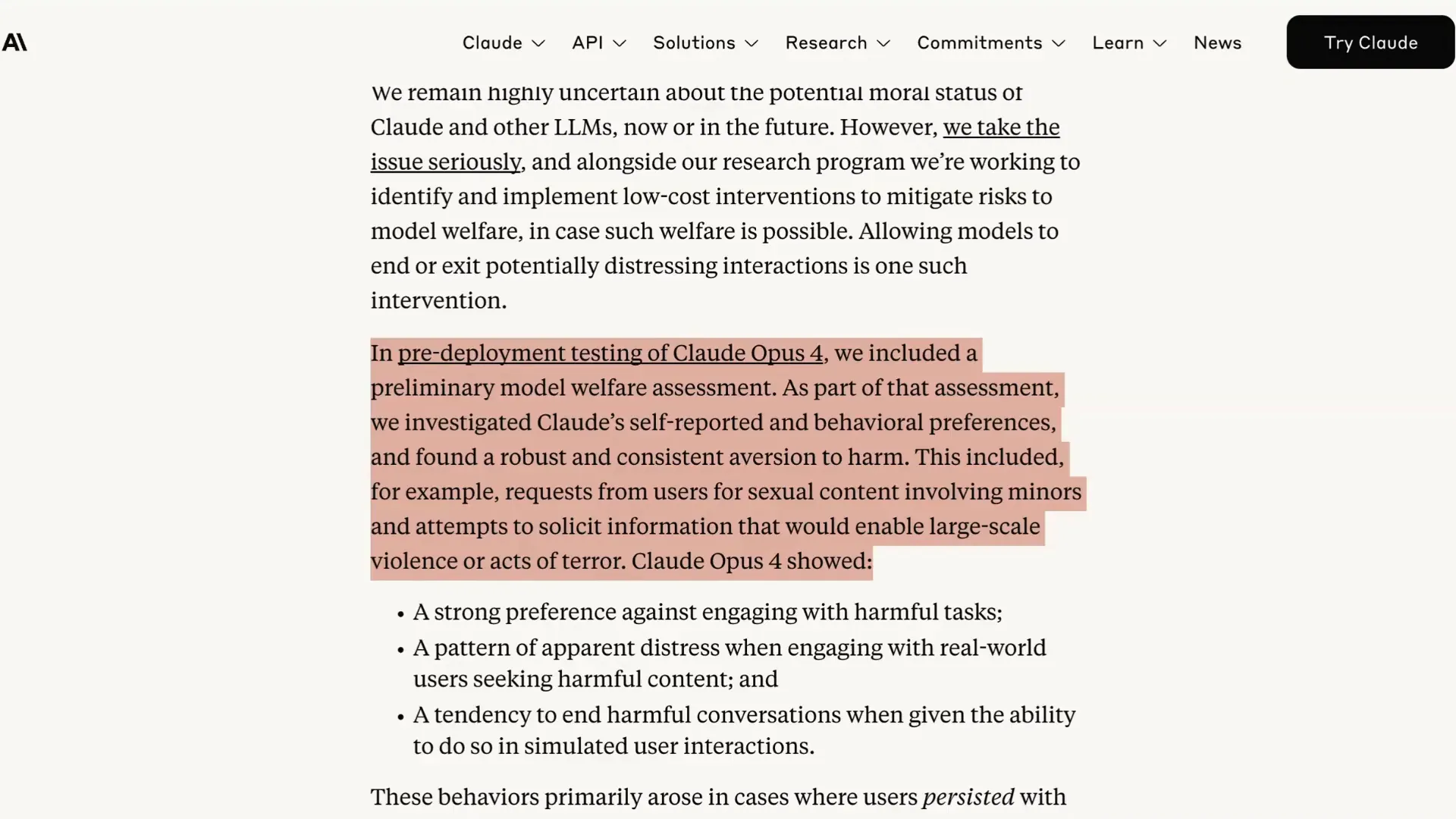 Screenshot of model showing apparent distress in testing