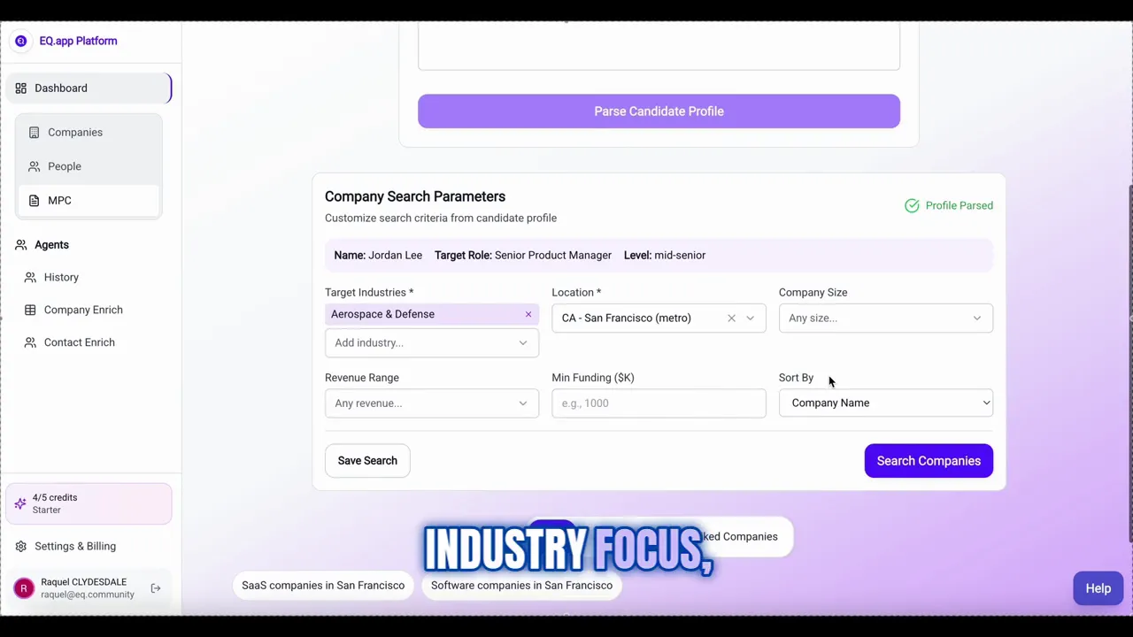 Clarification agent asking for location, industry, and company size
