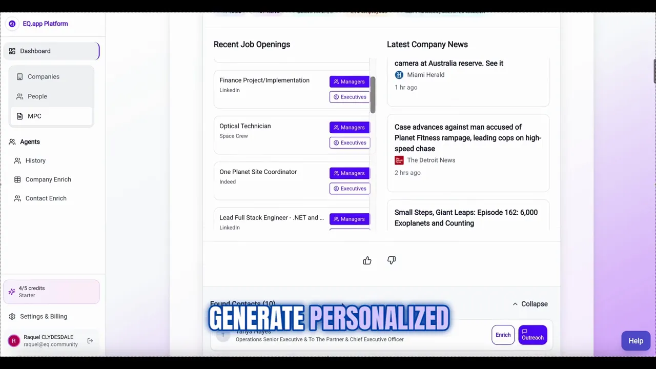 View latest company news and enable automatic outreach agents
