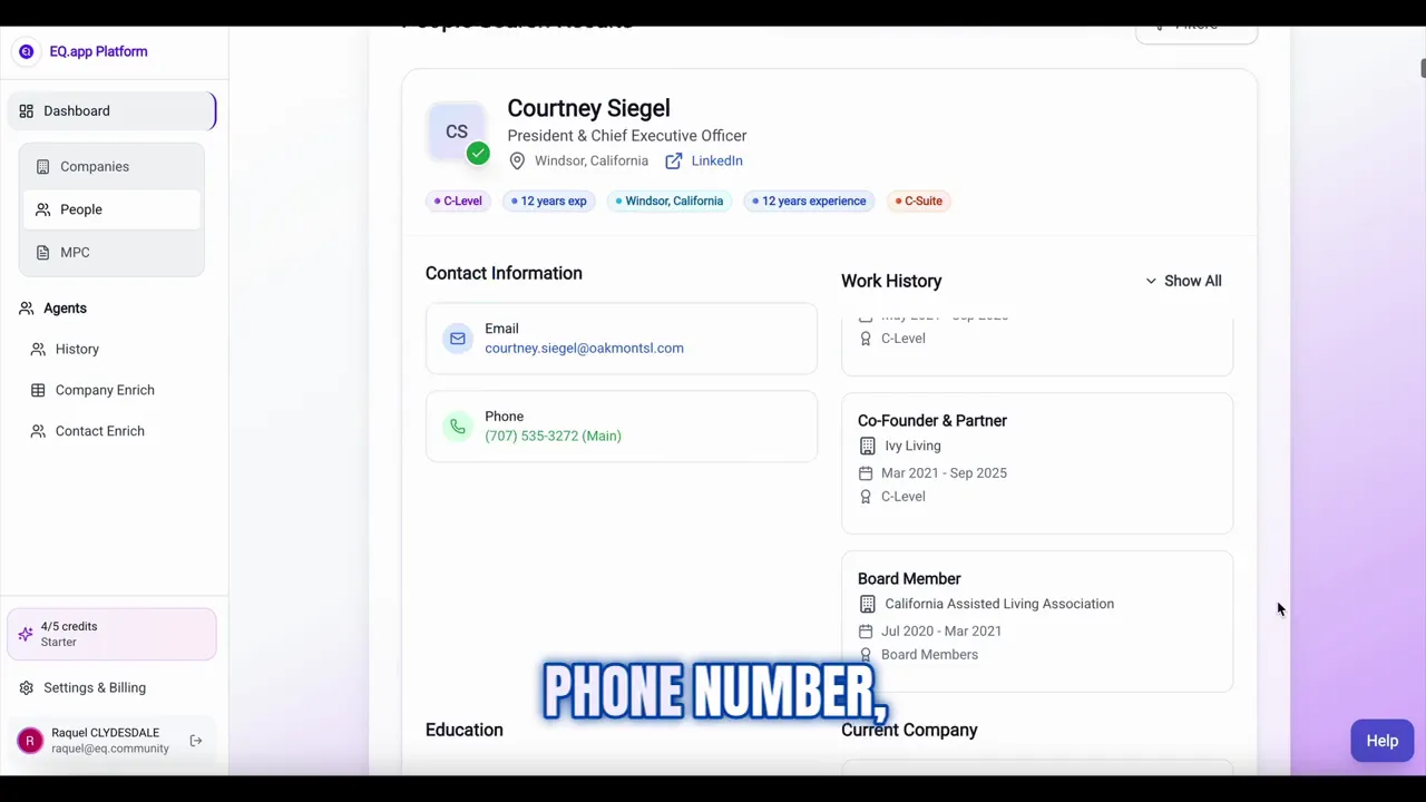 Enriching agent returns a list of verified contacts