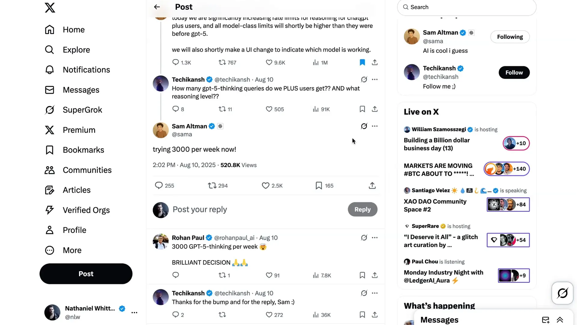 Sam Altman announces increased GPT-5 rate limits