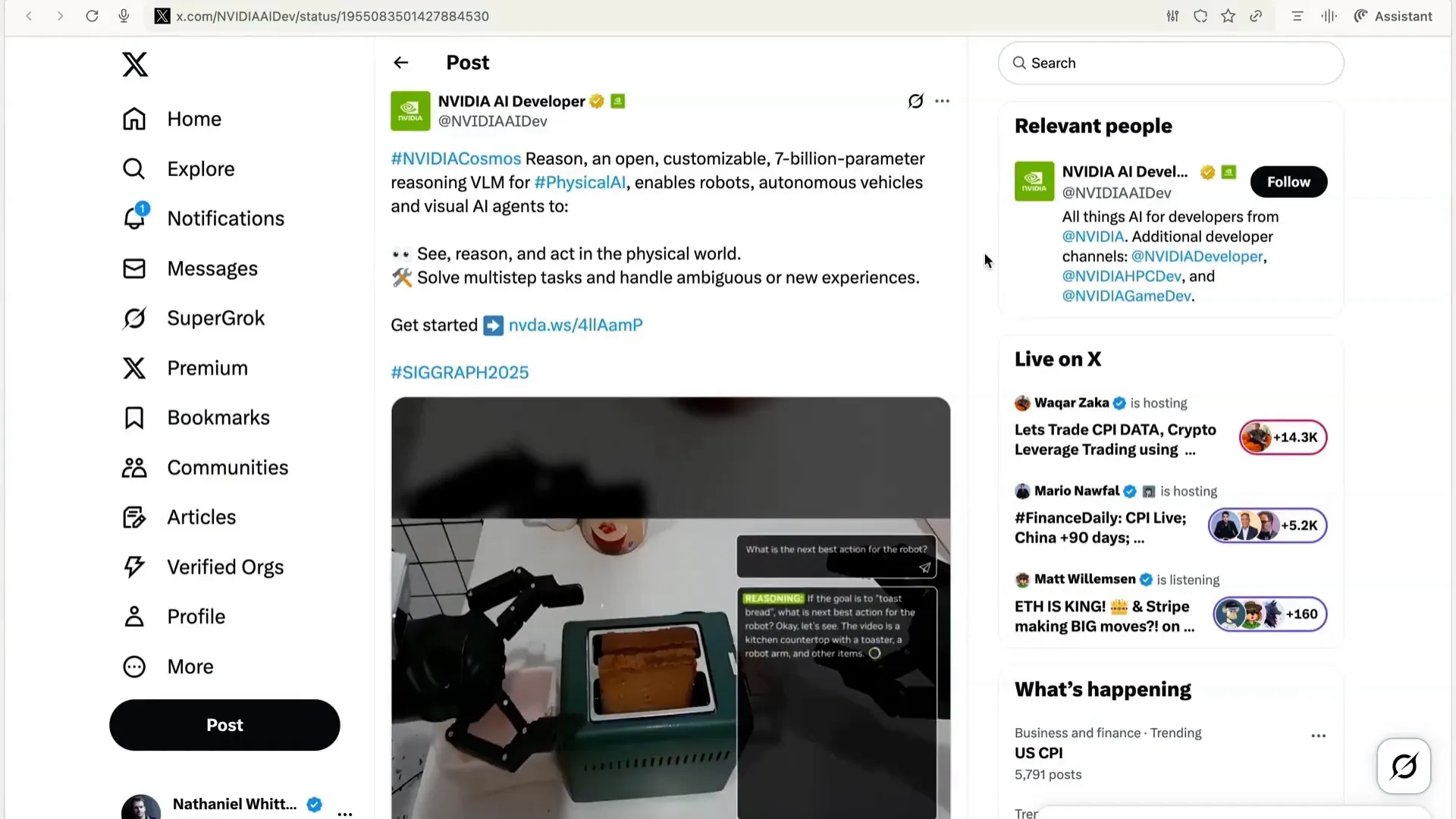 NVIDIA Cosmos Reason announcement text