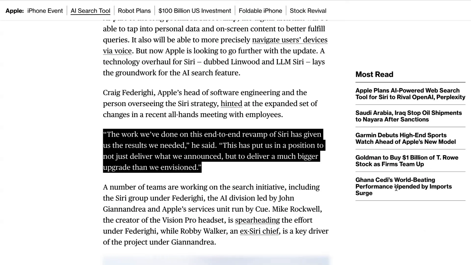 Craig Federighi quote on Siri overhaul