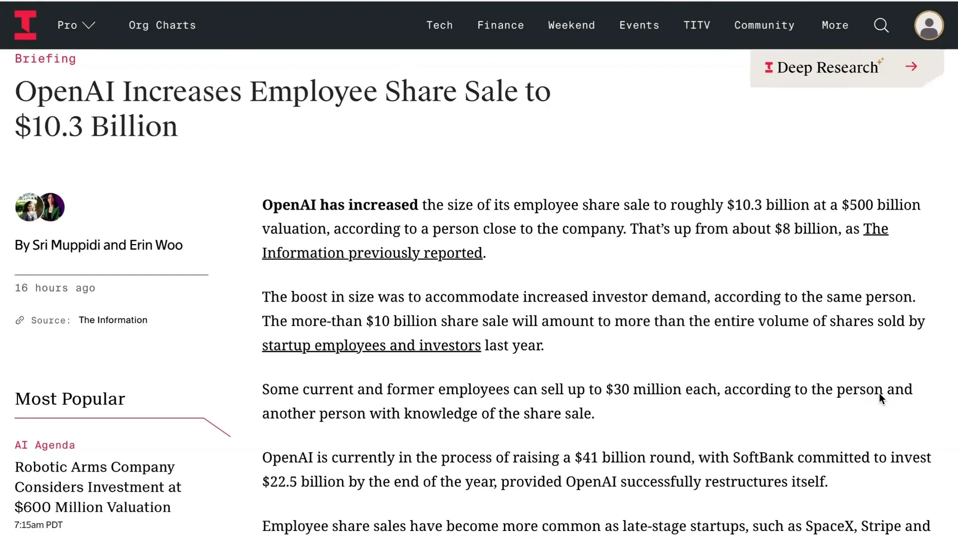 OpenAI secondary share sale increases to $10 billion