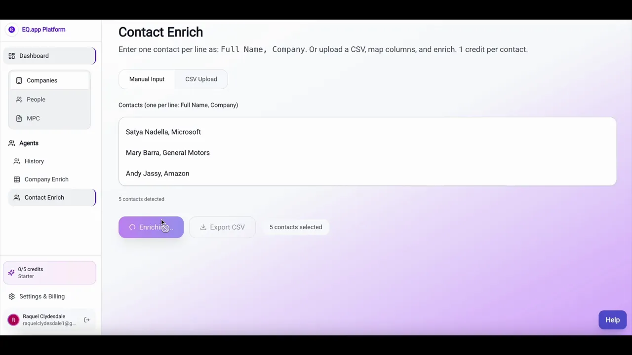 Uploading a CSV and mapping columns for enrichment