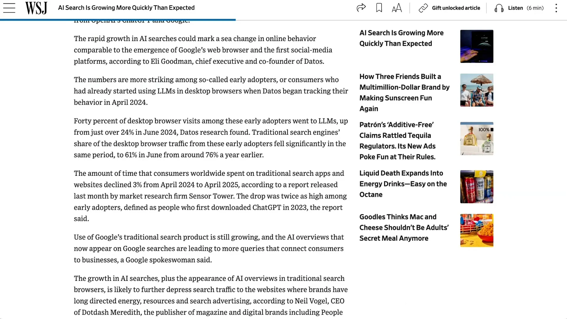 Early adopters increasing LLM usage in browsers