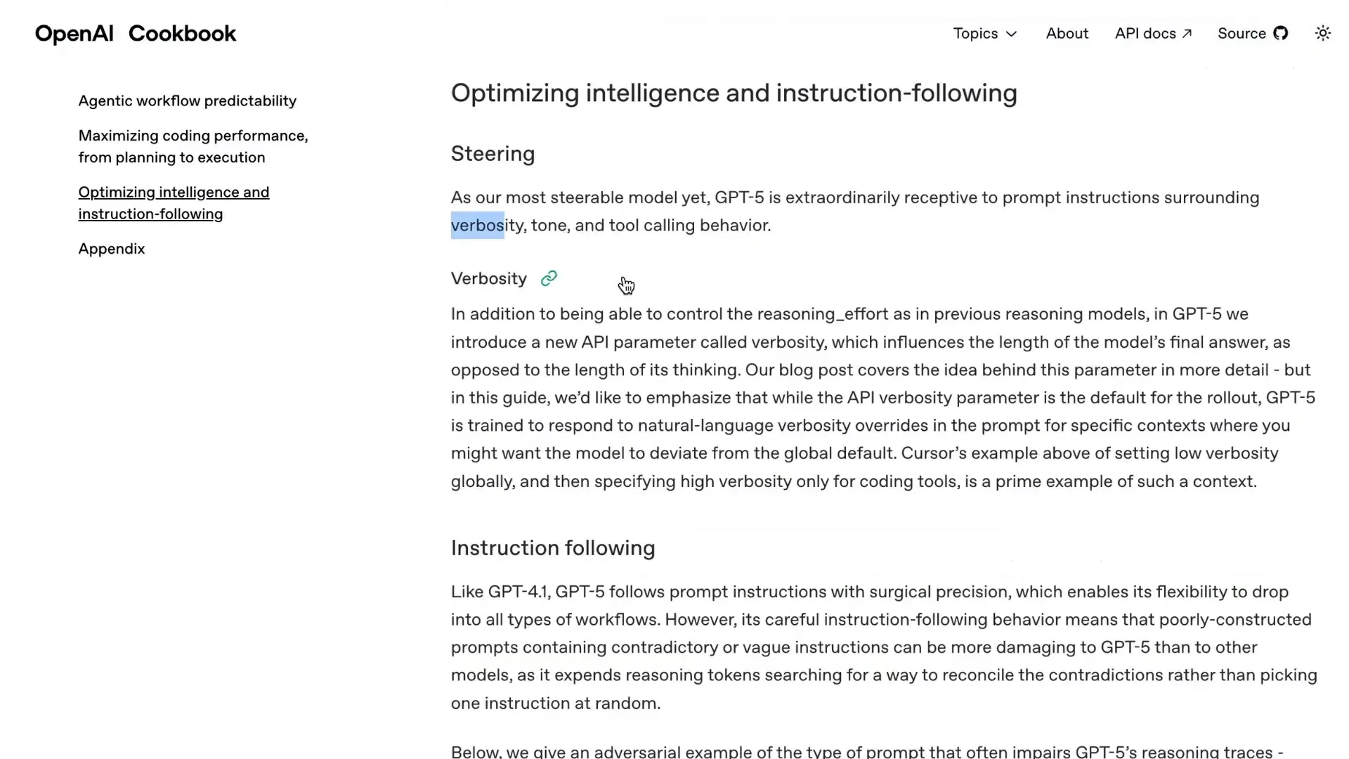 Verbosity parameter affects final answer length