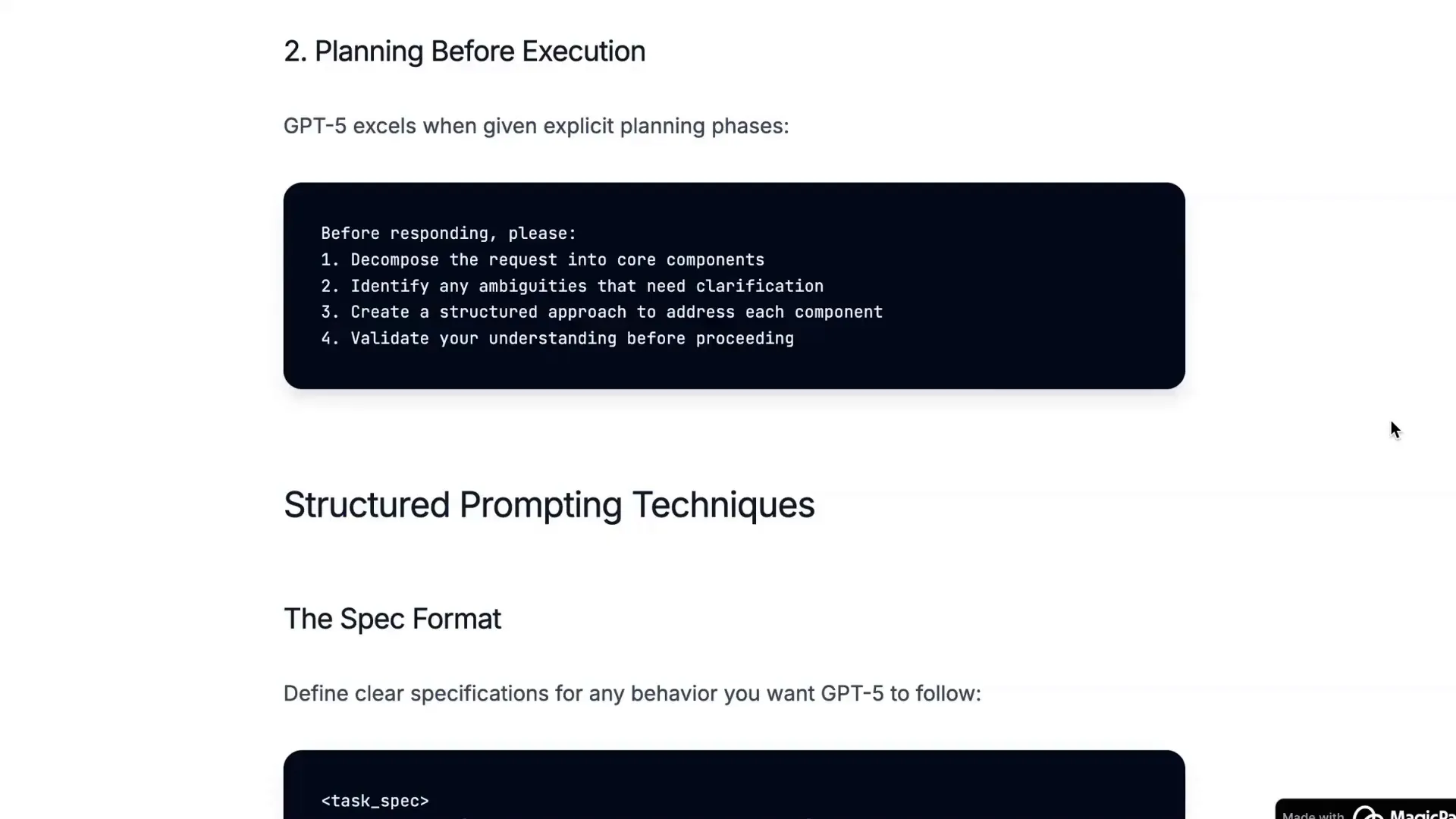 Prompt that asks GPT-5 to decompose request into core components