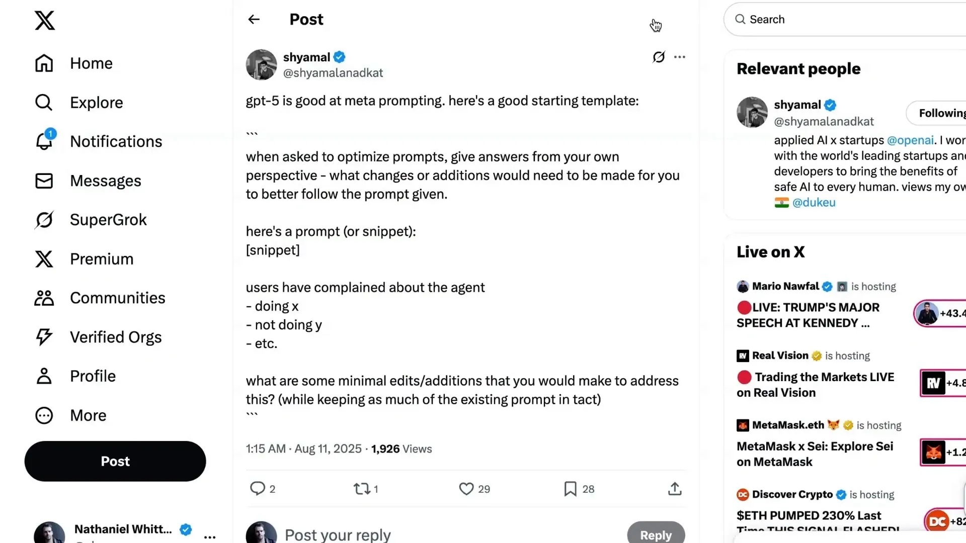 Meta-prompt template for optimizing prompts