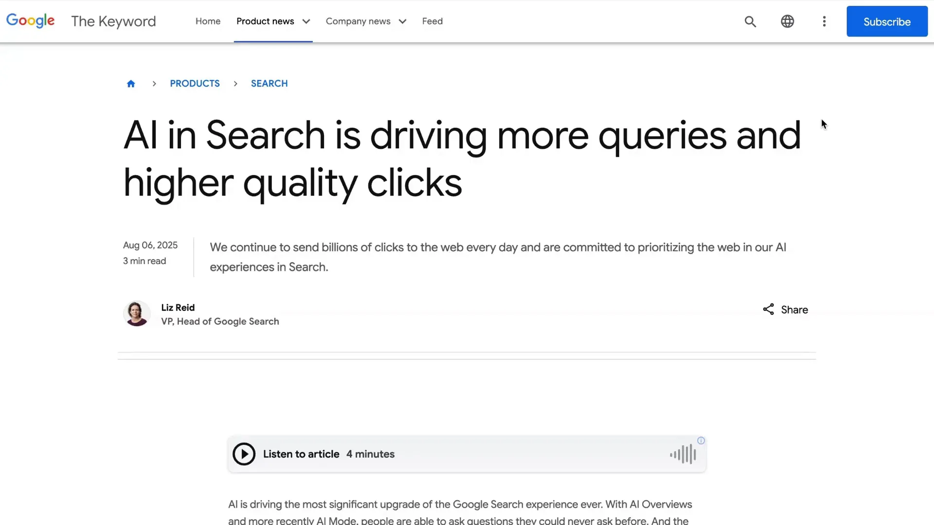 Google's blog post defending AI features