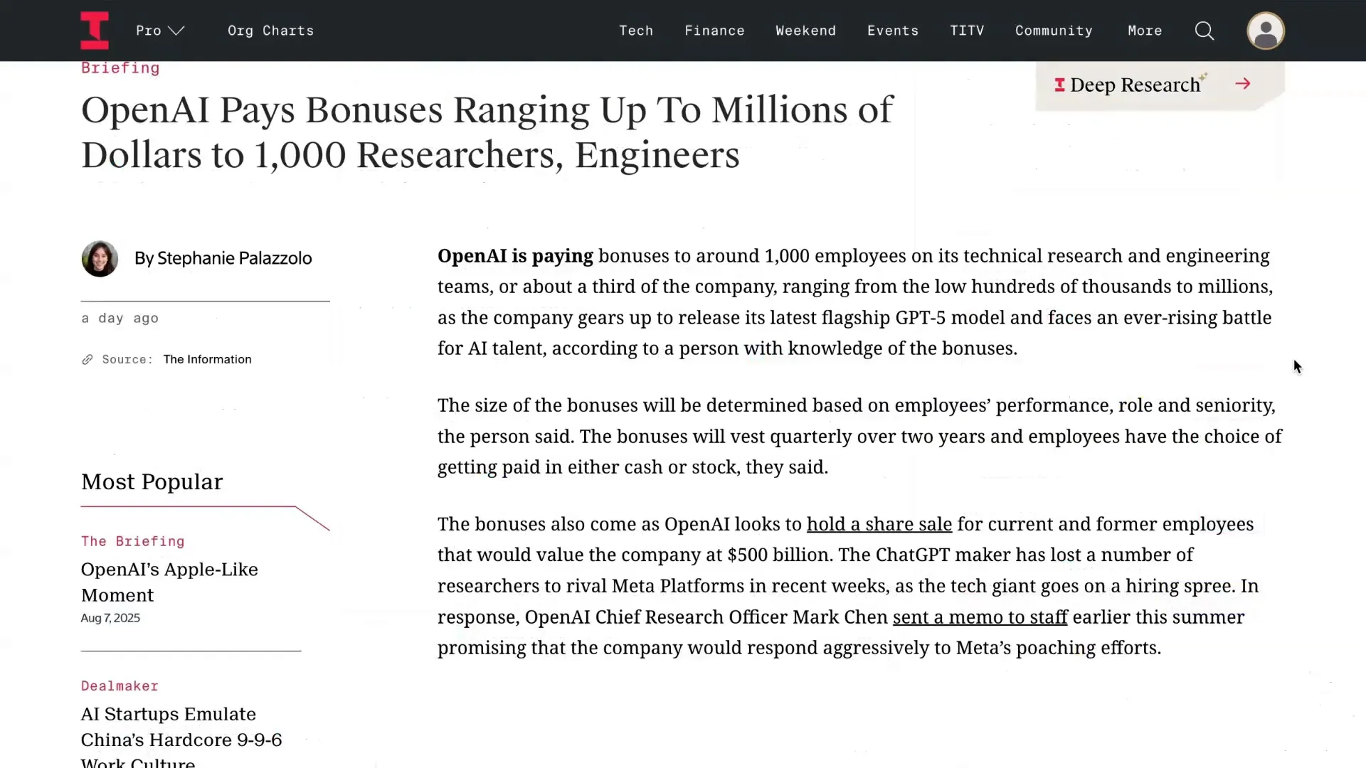 OpenAI employee bonuses announcement