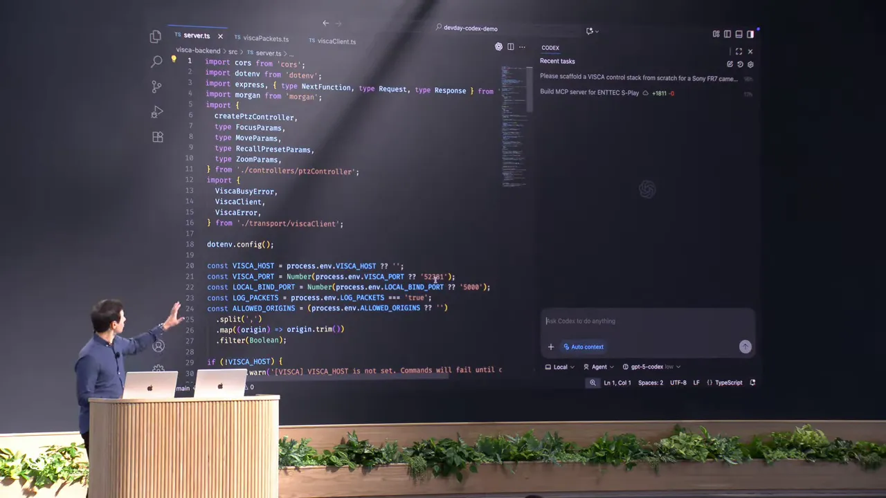 Codex generated files in VS Code showing Node server for camera control