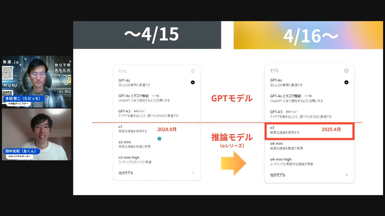 モデル選択のUIを説明する場面