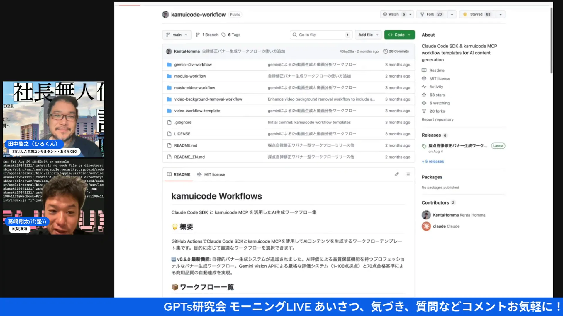 Kamui Code Workflowのダッシュボード画面