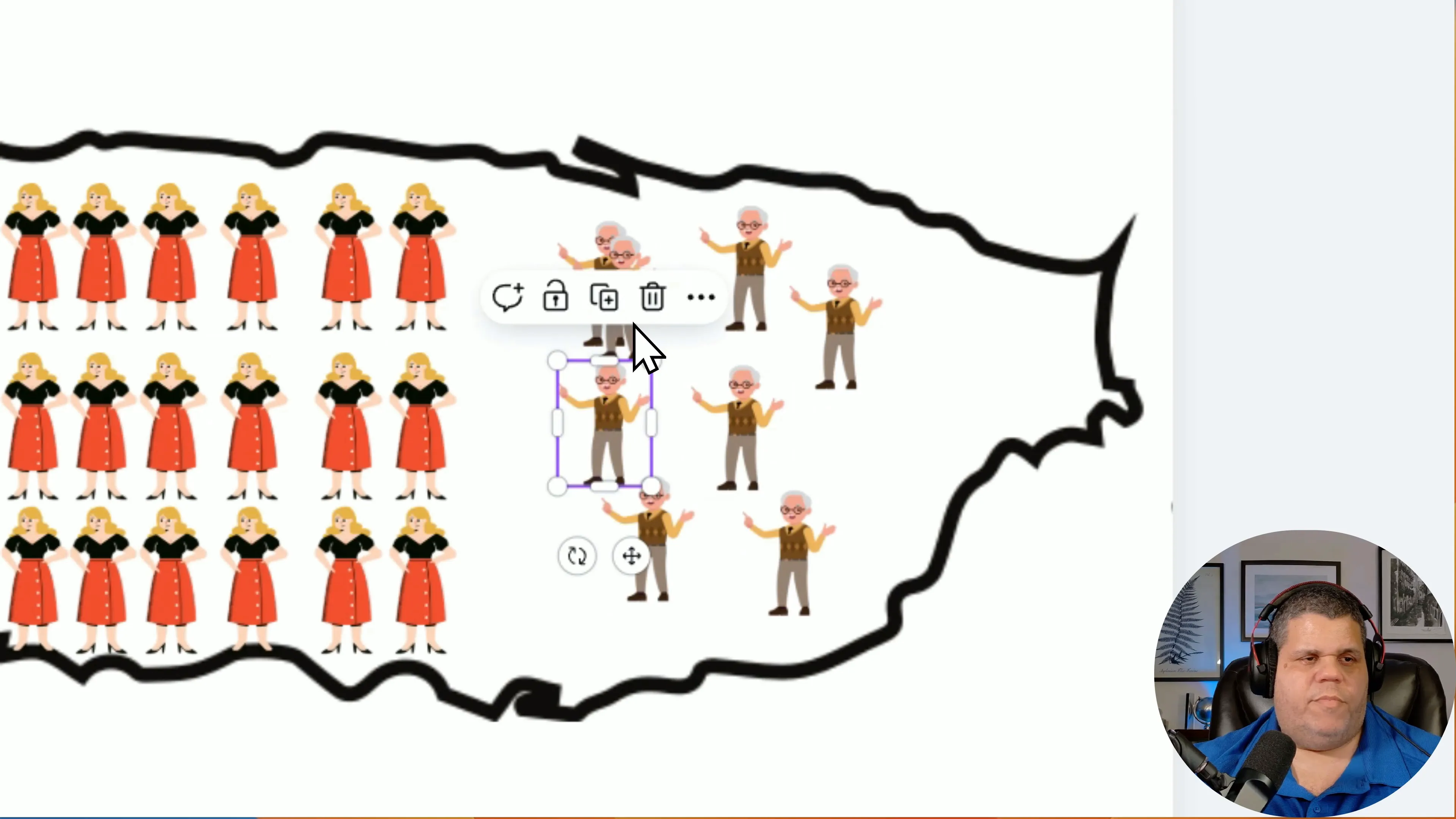 Íconos de adultos mayores en el diagrama