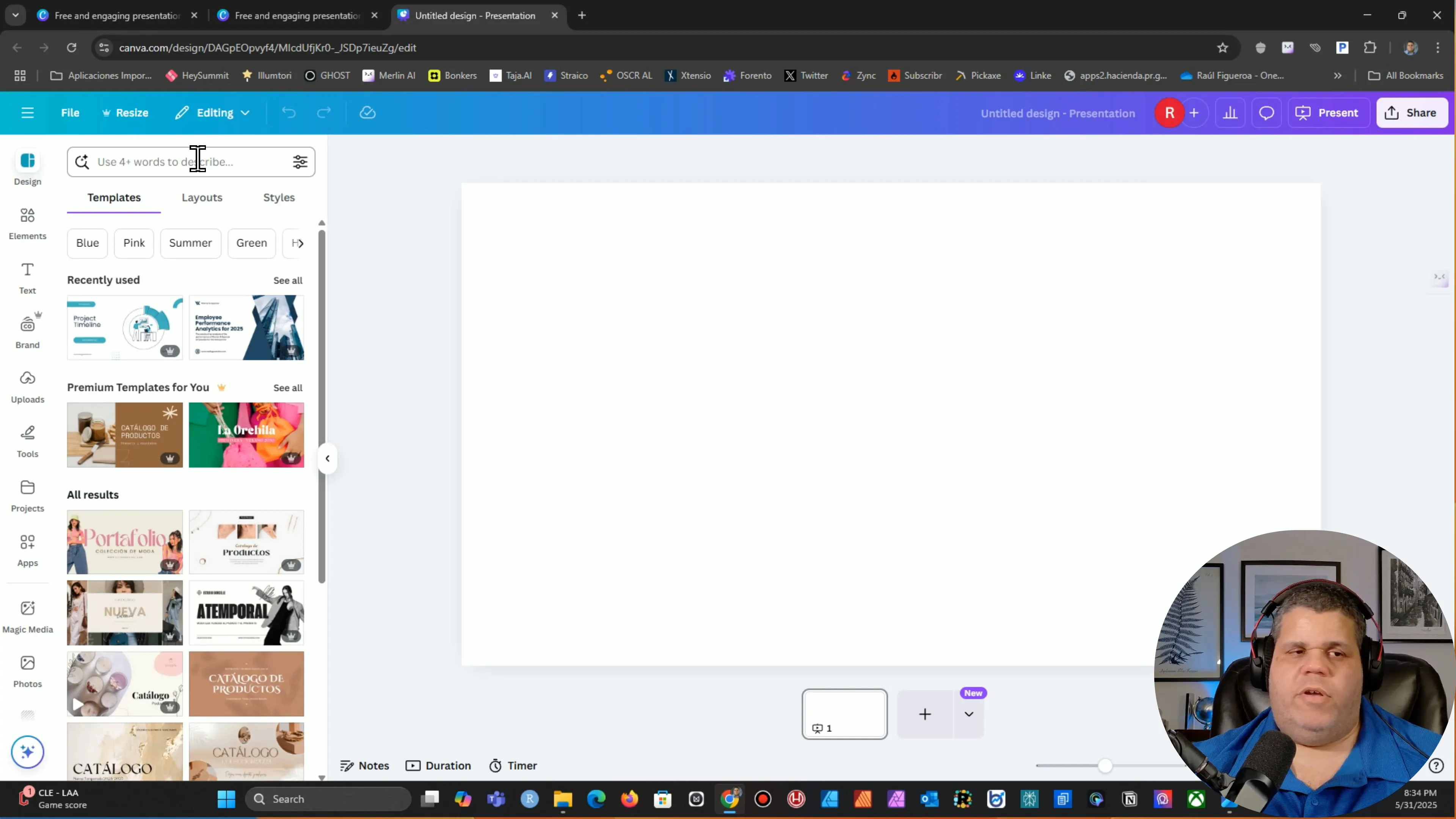 Selección de plantilla de presentación en blanco en Canva