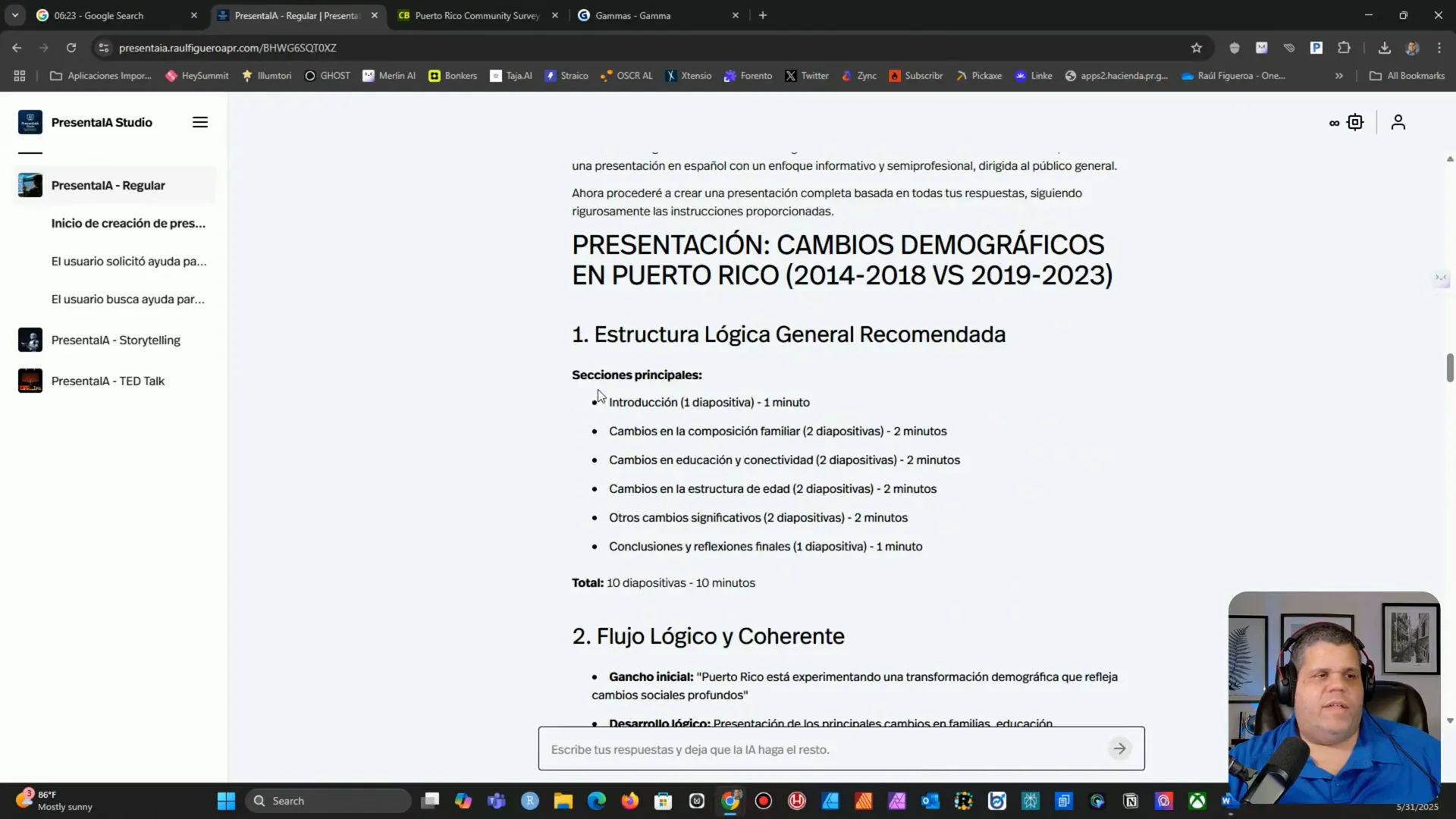 Interfaz de Gamma mostrando opciones para diseño de presentación