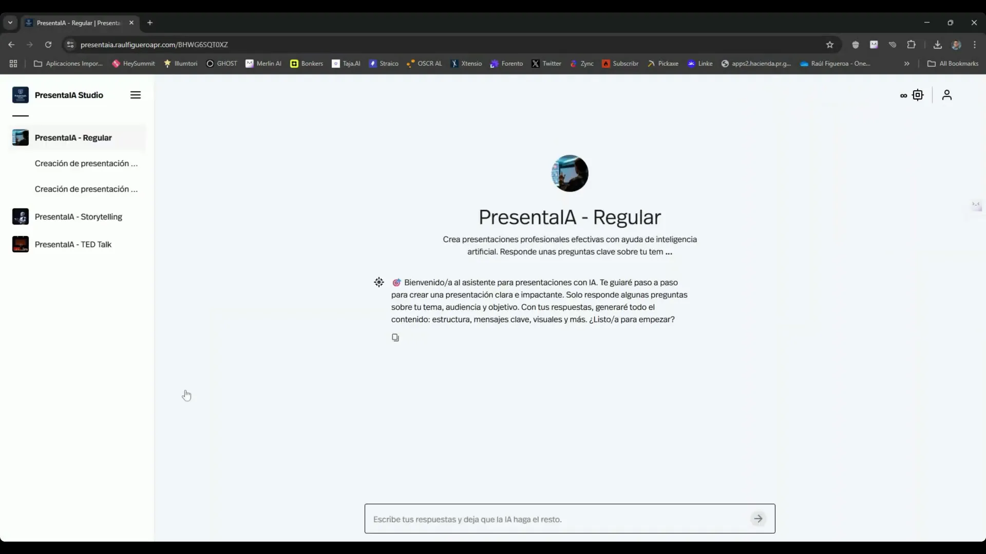 Opciones de estilos de presentación en PresentaIA Studio: regular, storytelling y text Talk