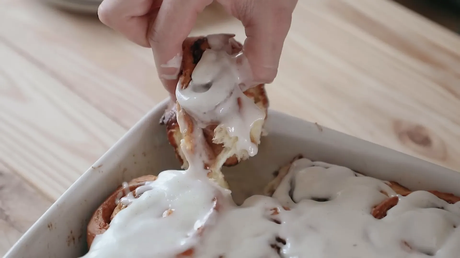 Enjoying the freshly baked cinnamon rolls.