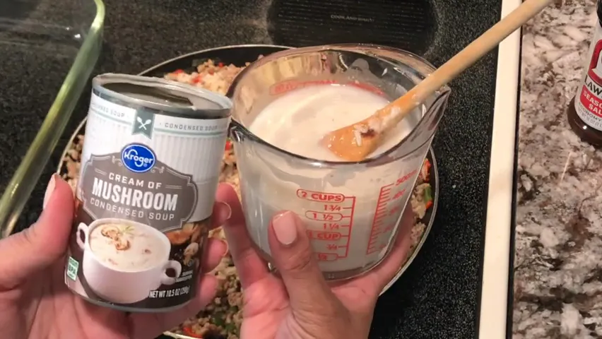 Adding cream of mushroom soup to the mixture