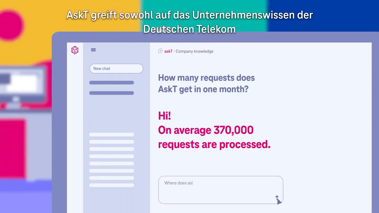 Screenshot der AskT-Unternehmenswissen-Darstellung mit Hinweis auf 370.000 Anfragen pro Monat