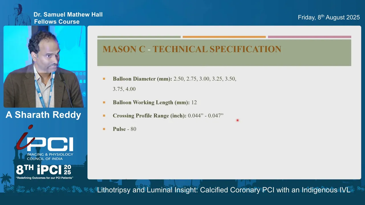 List of available balloon sizes and pulse counts for the indigenous IVL device