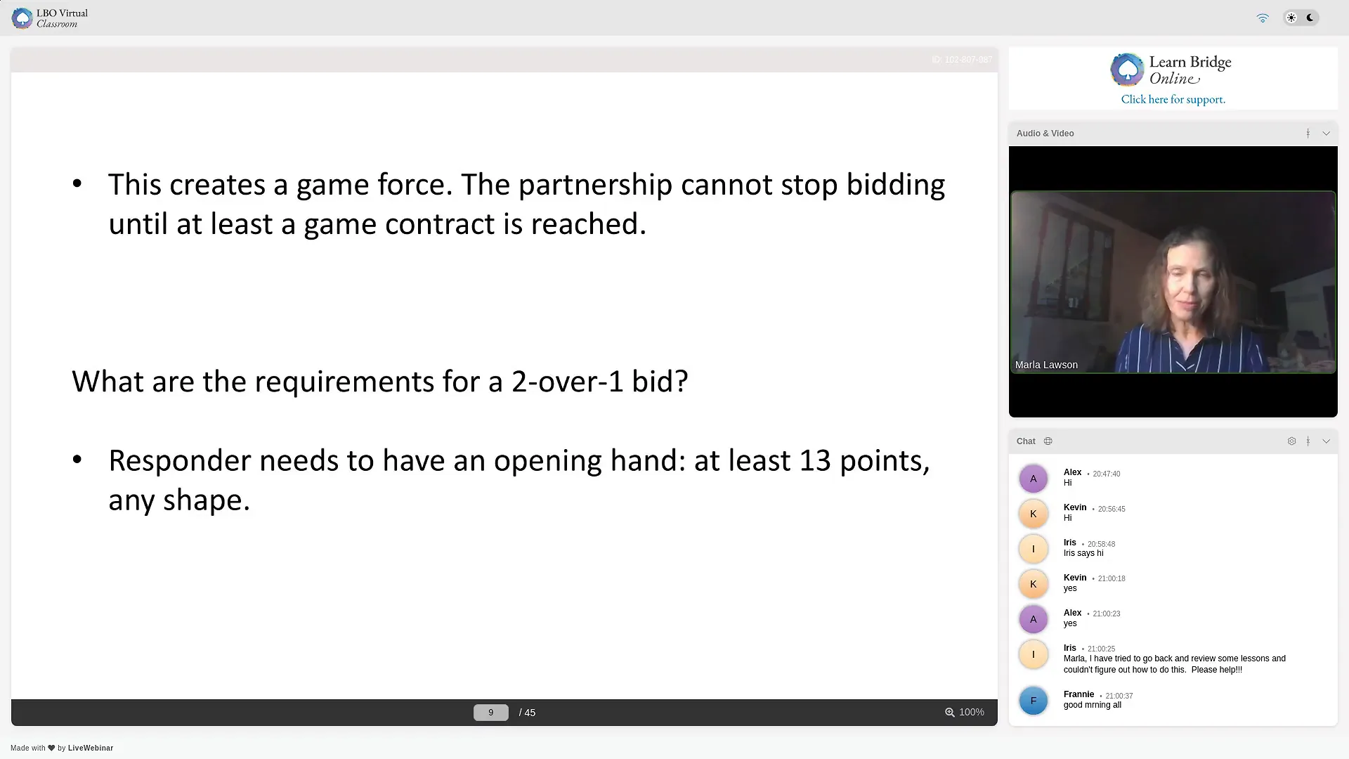 List of valid two over one bidding sequences