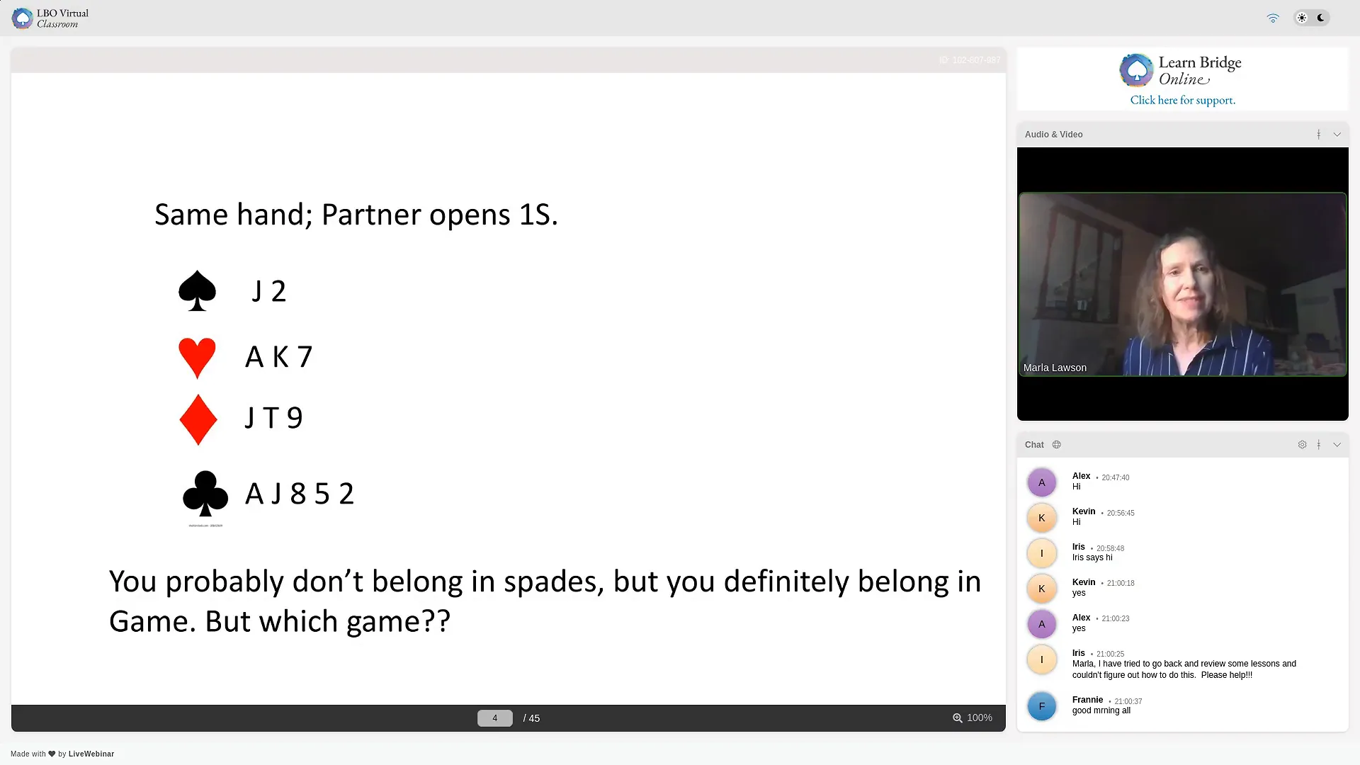 Example hand with 14 points and partner opening 1♥