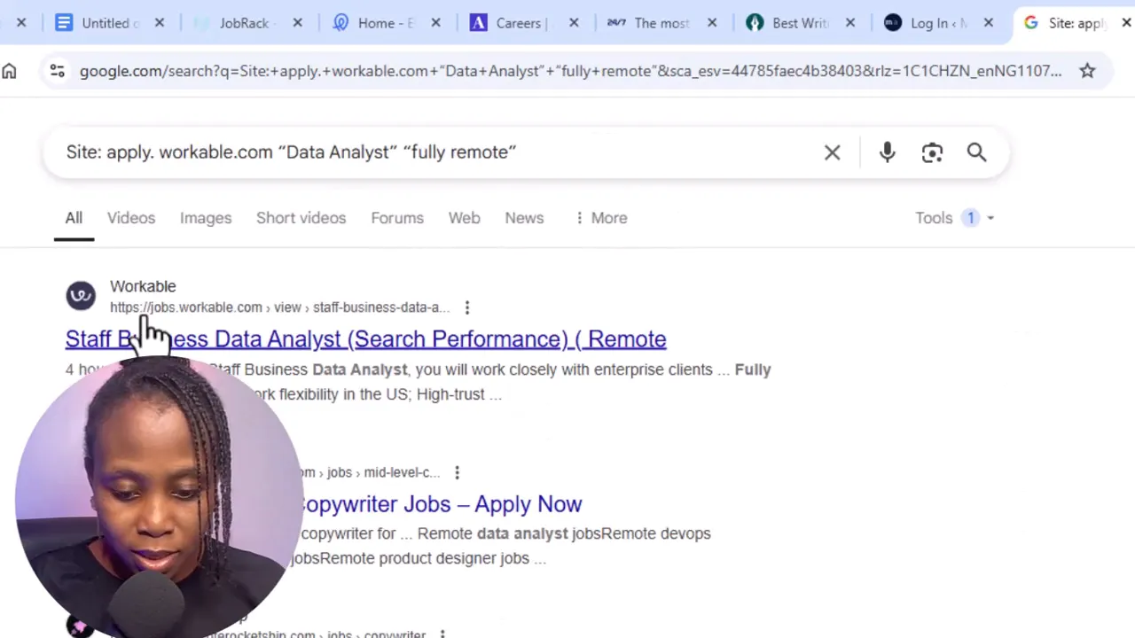 Google search showing ATS job listings on Workable