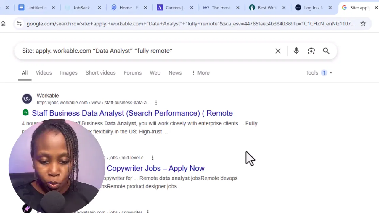 Filtering Google search results by date for recent remote jobs