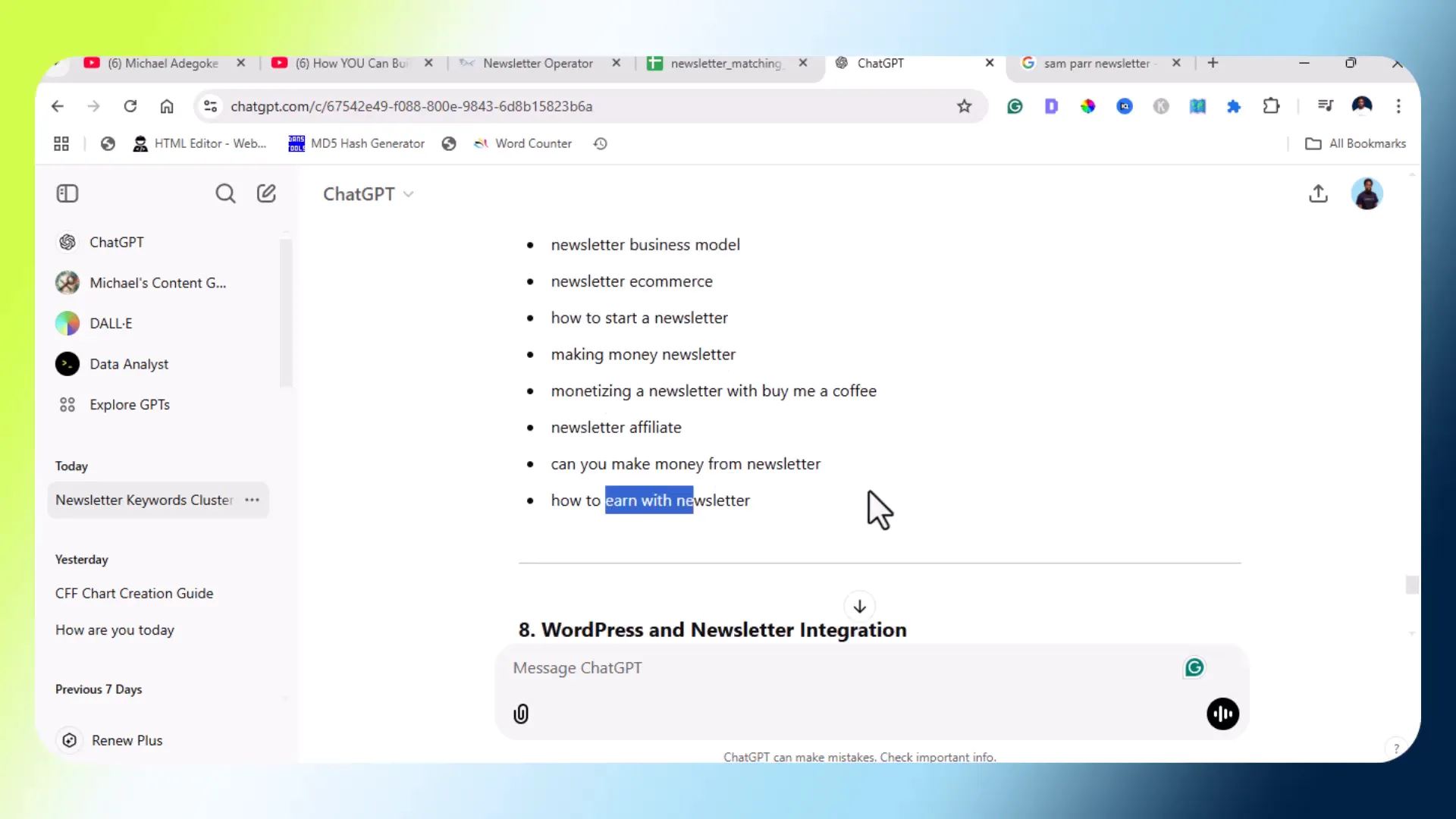 Newsletter monetization and business keywords