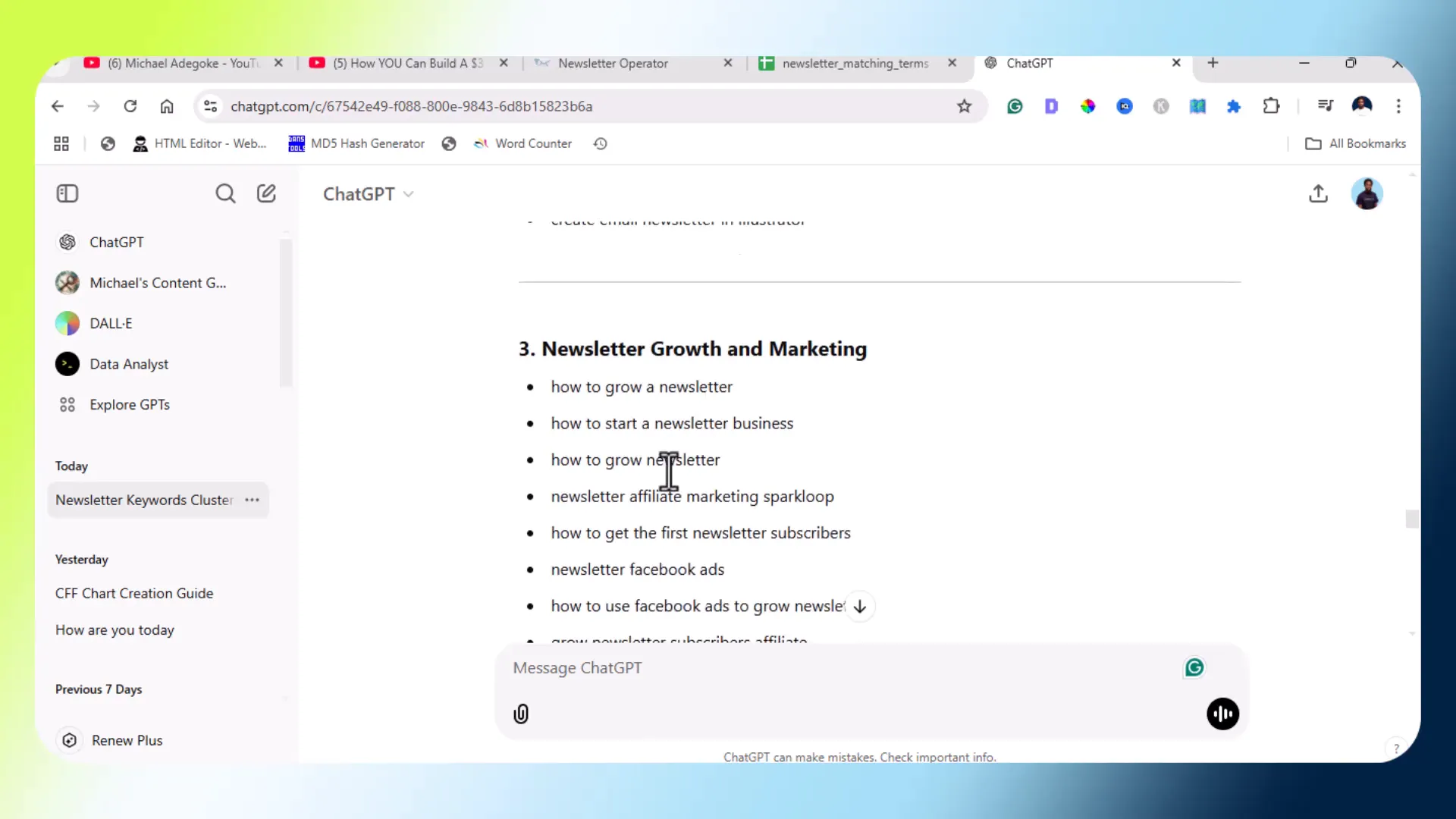 Newsletter growth and marketing keywords