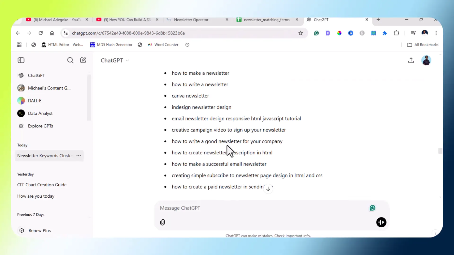 Newsletter platforms and tools keywords