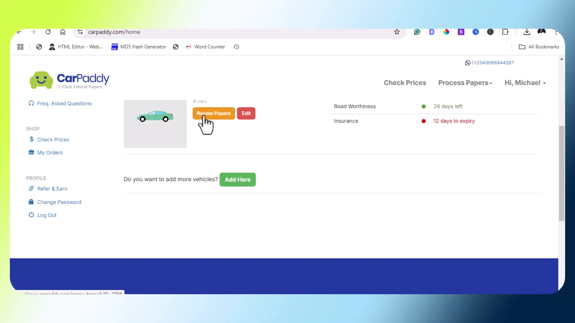 Renewing car documents online