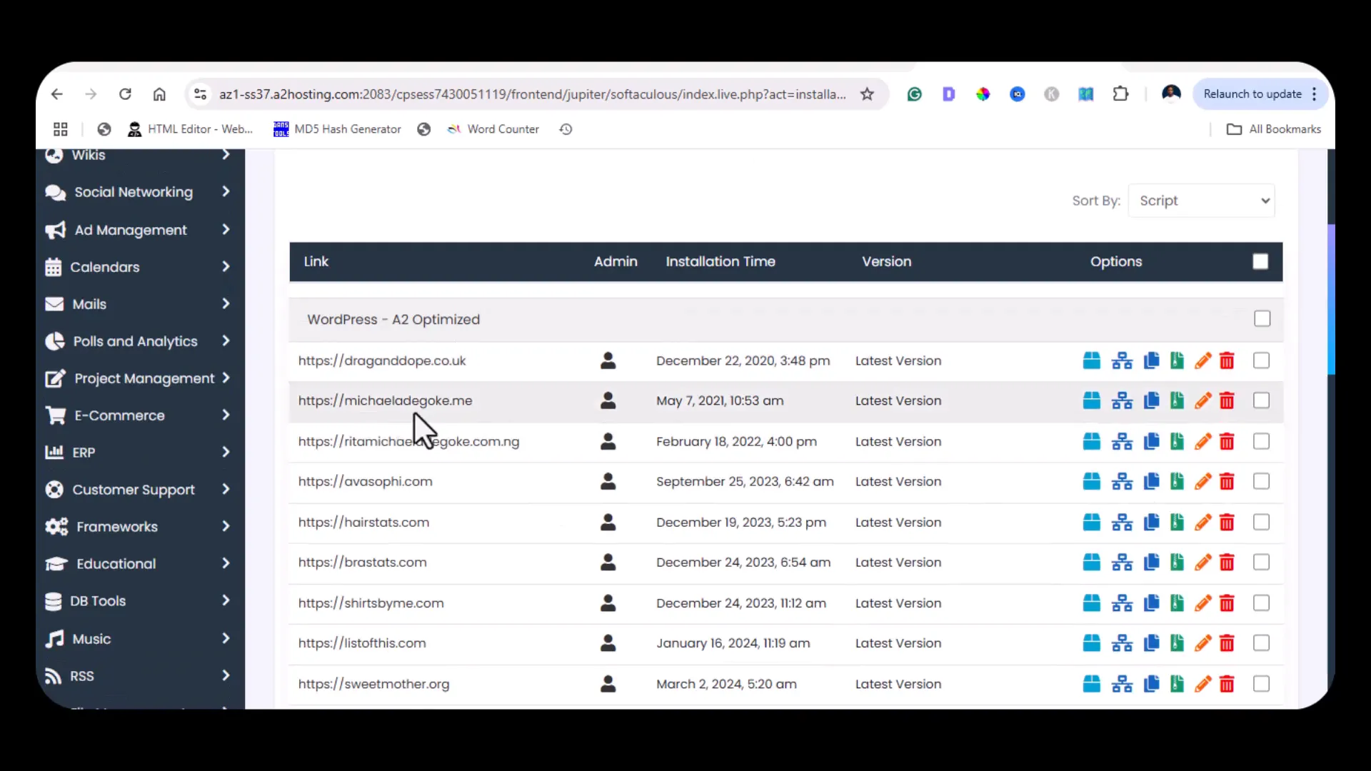 Active websites hosted on A2 Hosting