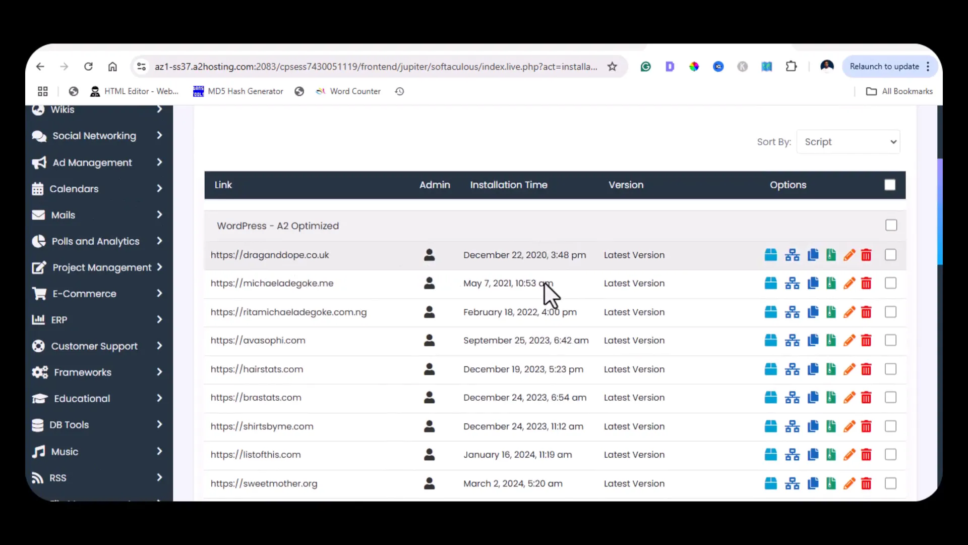 A2 Hosting C Panel dashboard
