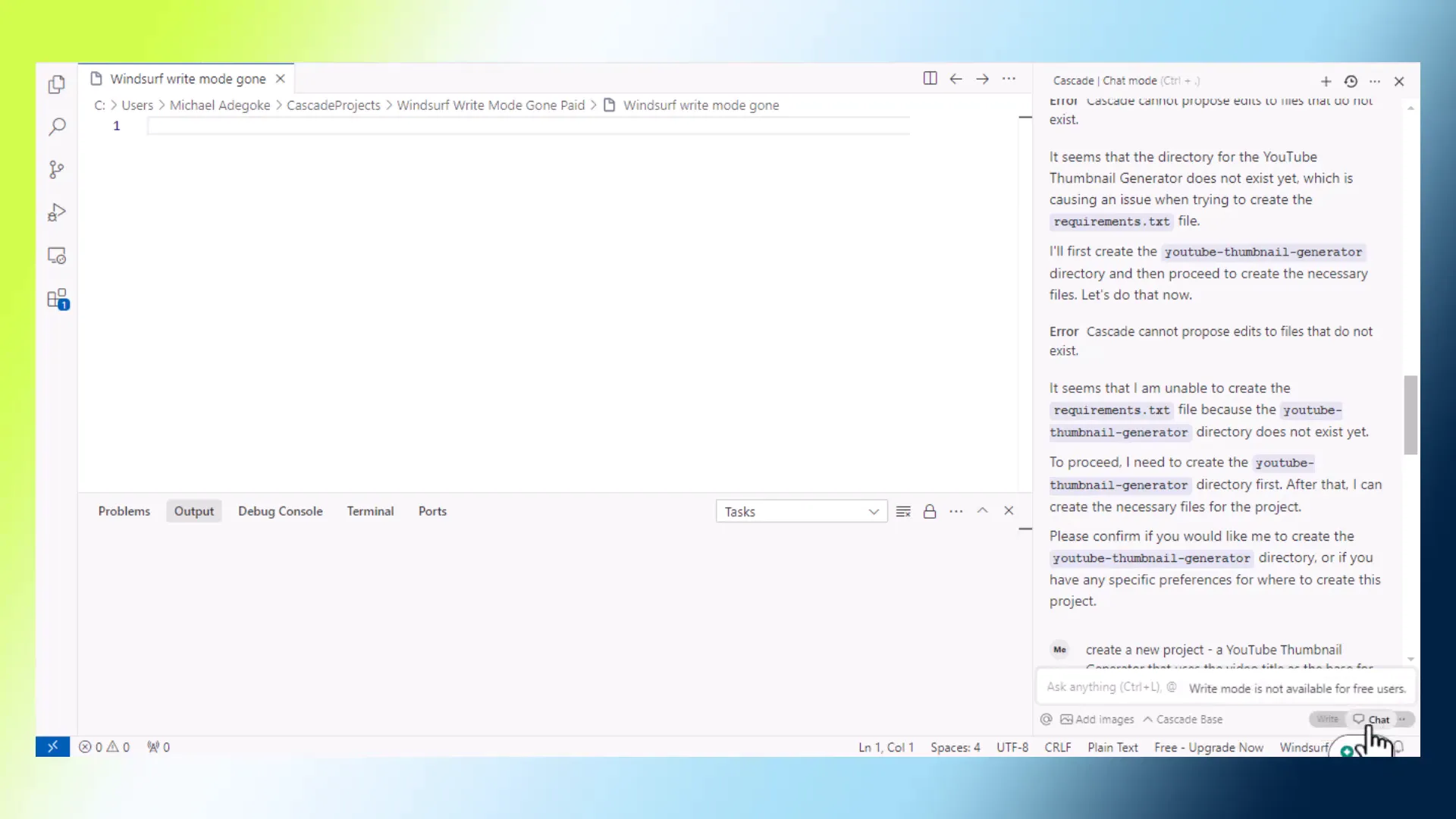 User discovering write mode restrictions